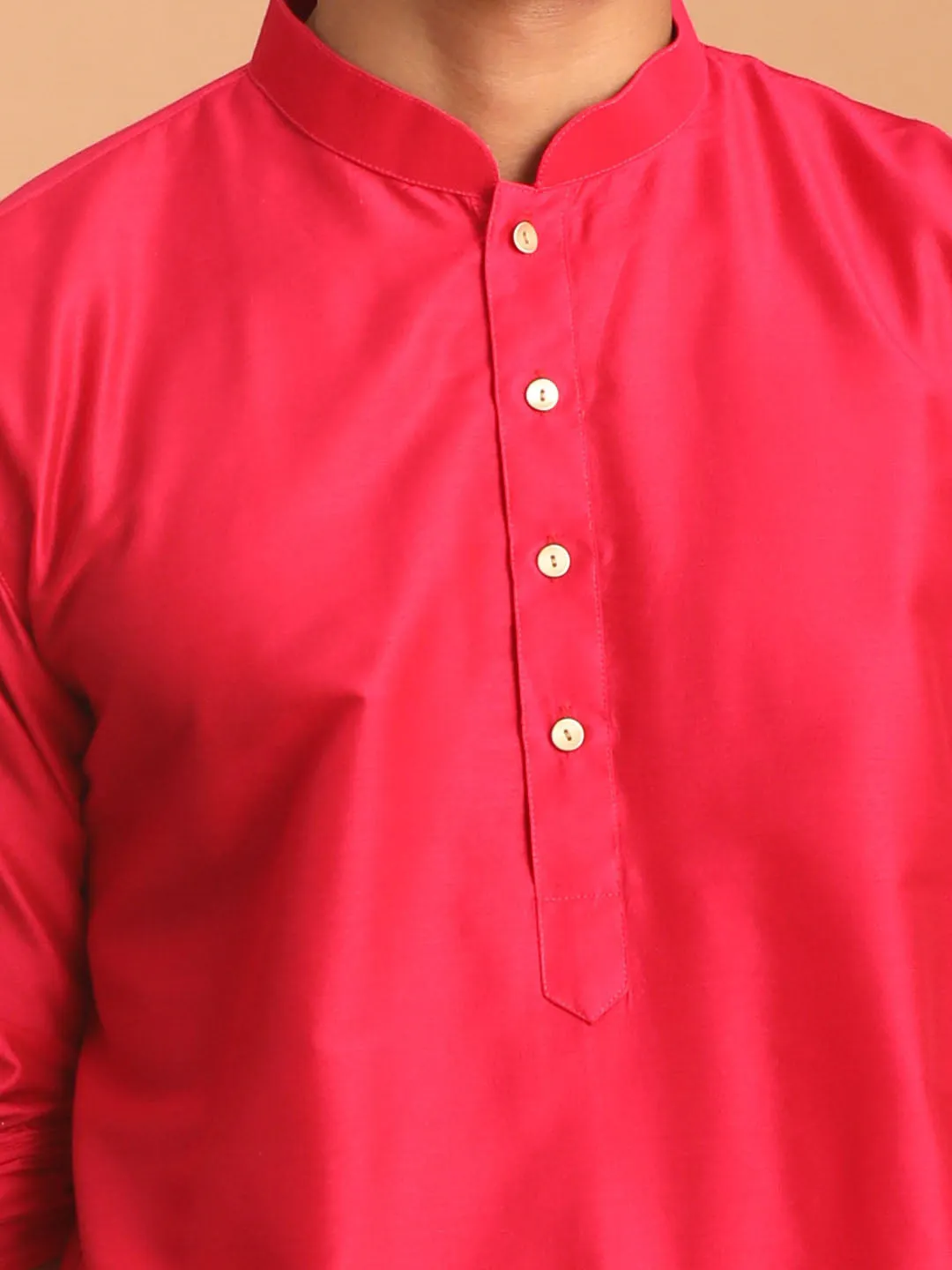 SHRESTHA By VASTRAMAY Men's Valentino Pink Viscose Kurta