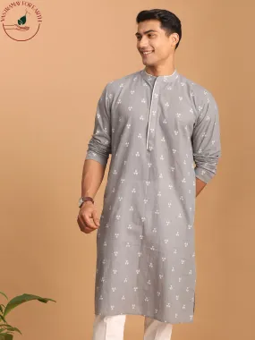 SHVAAS By VASTRAMAY Men's Grey Geometric Booti Jacquard Kurta