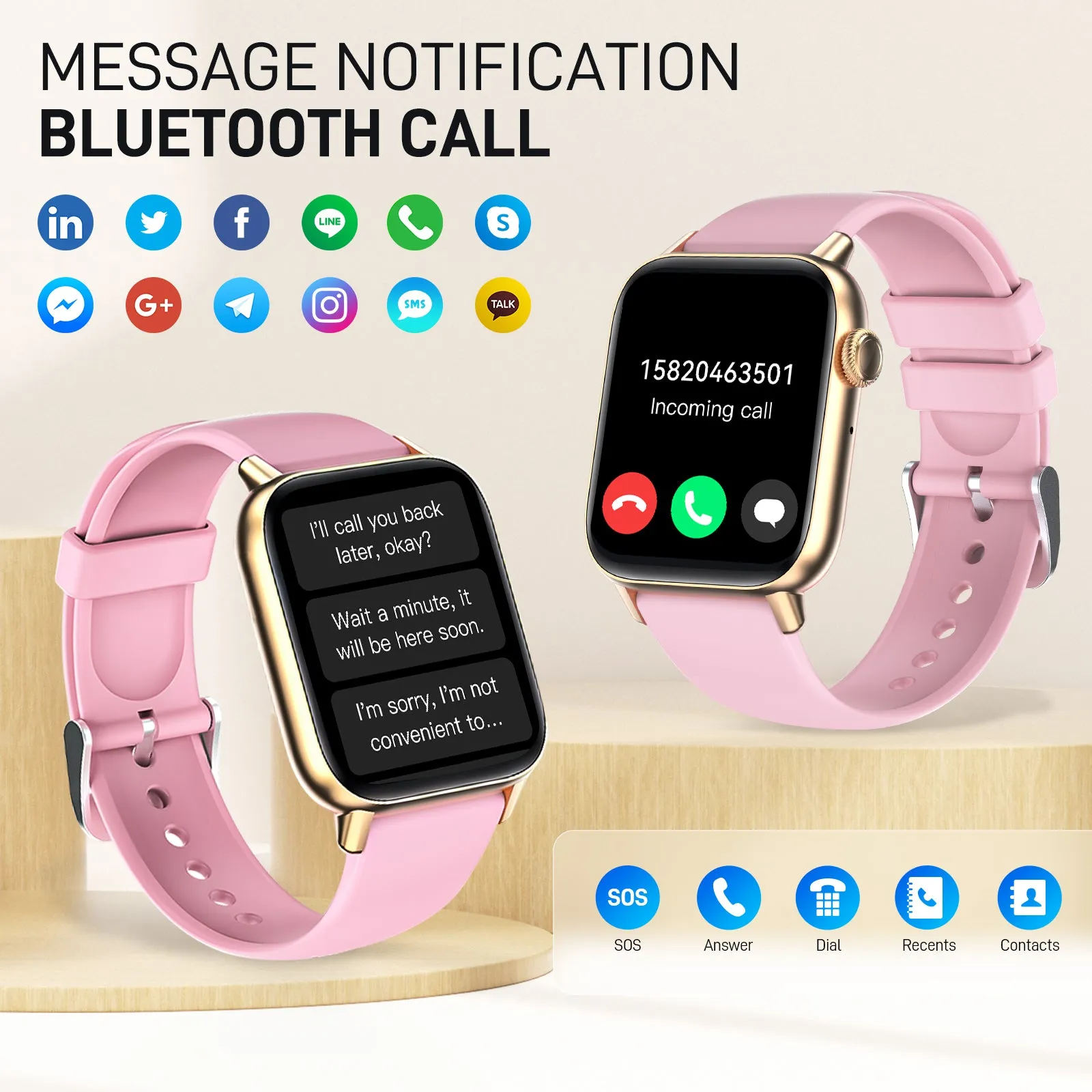 Smart Watch for Women with Call Make Receive and Text 1.83 inch HD Full Touch Screen Smartwatch for Android and iOS Phones IP67 Waterproof Fitness Tracker