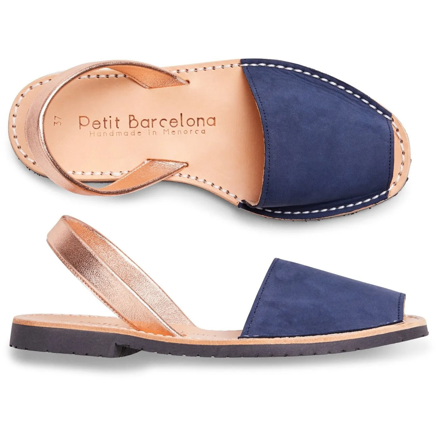 Wide Fit | Flat Avarcas | Navy Rose Gold (Padded)