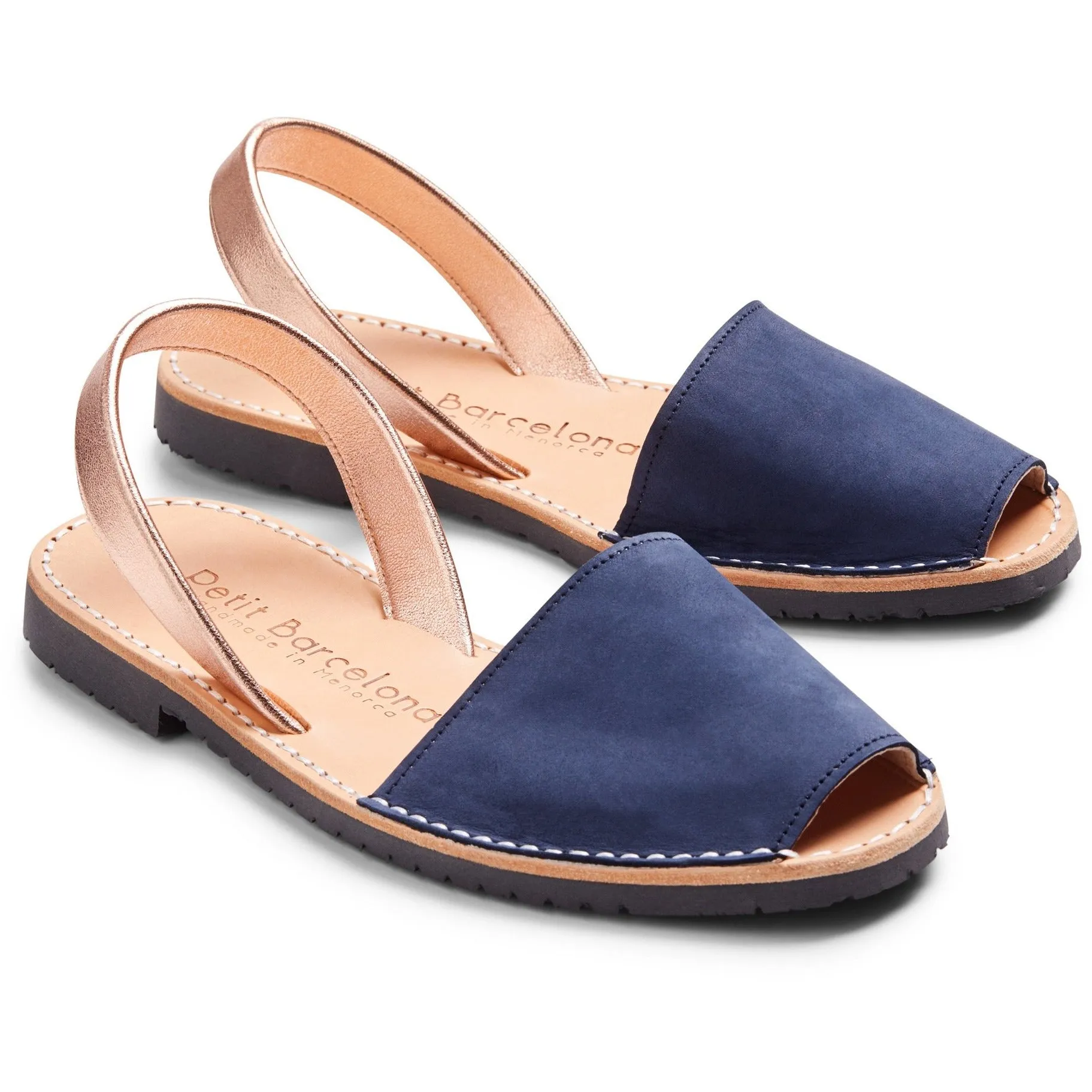Wide Fit | Flat Avarcas | Navy Rose Gold (Padded)