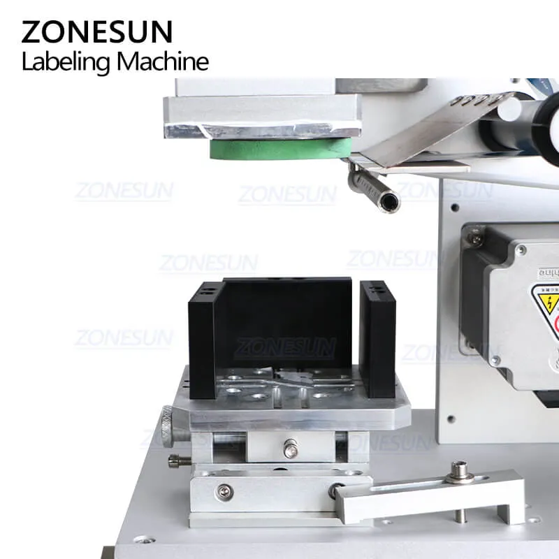 ZONESUN ZS-TB802 Semi-automatic Pneumatic PET Plastic Square Bottle Bucket Caps Paper Boxes Top Side Flat Surface Self Adhesive Sticker Labeling Machine