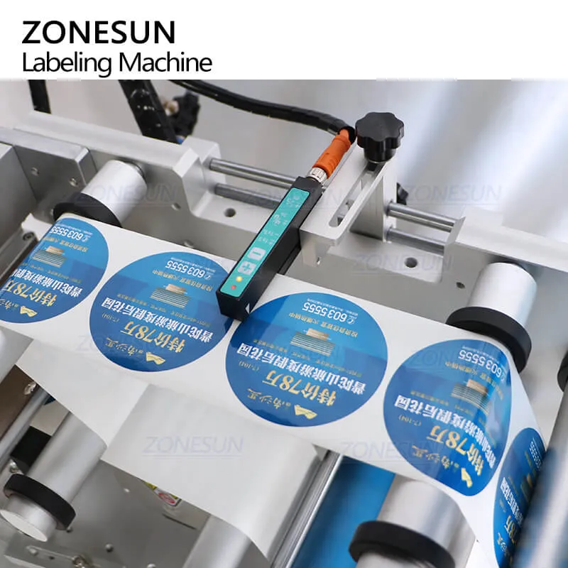 ZONESUN ZS-TB802 Semi-automatic Pneumatic PET Plastic Square Bottle Bucket Caps Paper Boxes Top Side Flat Surface Self Adhesive Sticker Labeling Machine